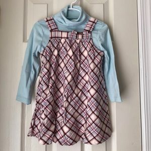 Plaid jumper dress and turtleneck. 2T 3 NWT